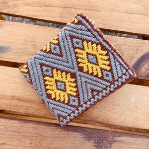 Unisex Gray/Brown Wallet Handmade Style Embroidered San ANDRES Chiapas MEXICO